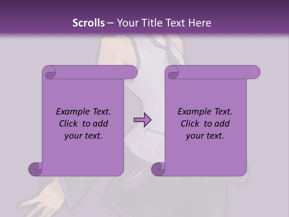 A Woman In A Short Skirt And Boots Is Standing In Front Of A Purple Background PowerPoint Template