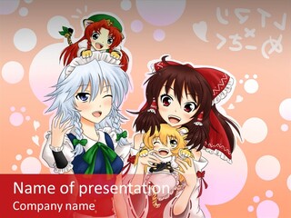 A Group Of Anime Girls Standing Next To Each Other PowerPoint Template