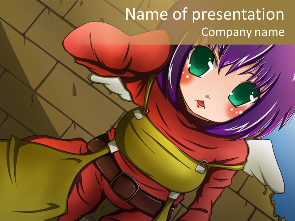 A Woman With Purple Hair And Green Eyes Is Standing In Front Of A Brick Wall PowerPoint Template