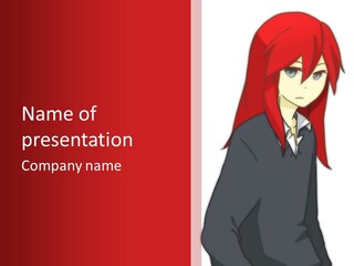 A Woman With Red Hair Is Standing In Front Of A Red And White Wall PowerPoint Template