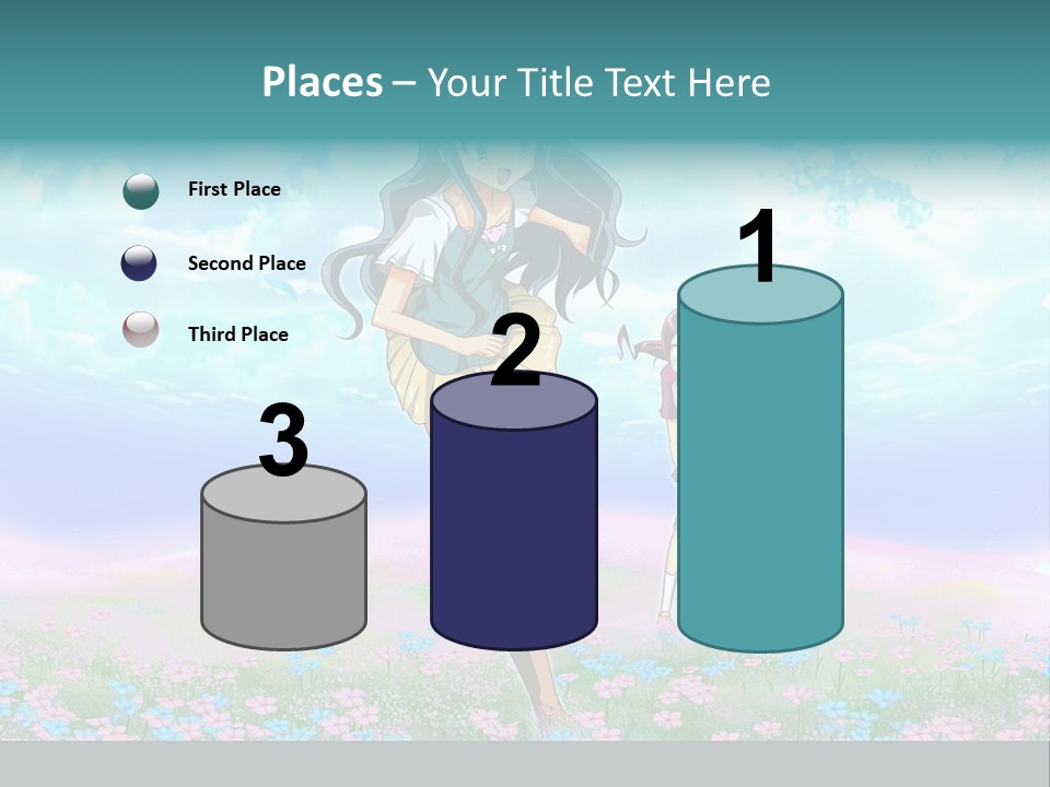 Two Anime Girls In A Field With A Sky Background PowerPoint Template