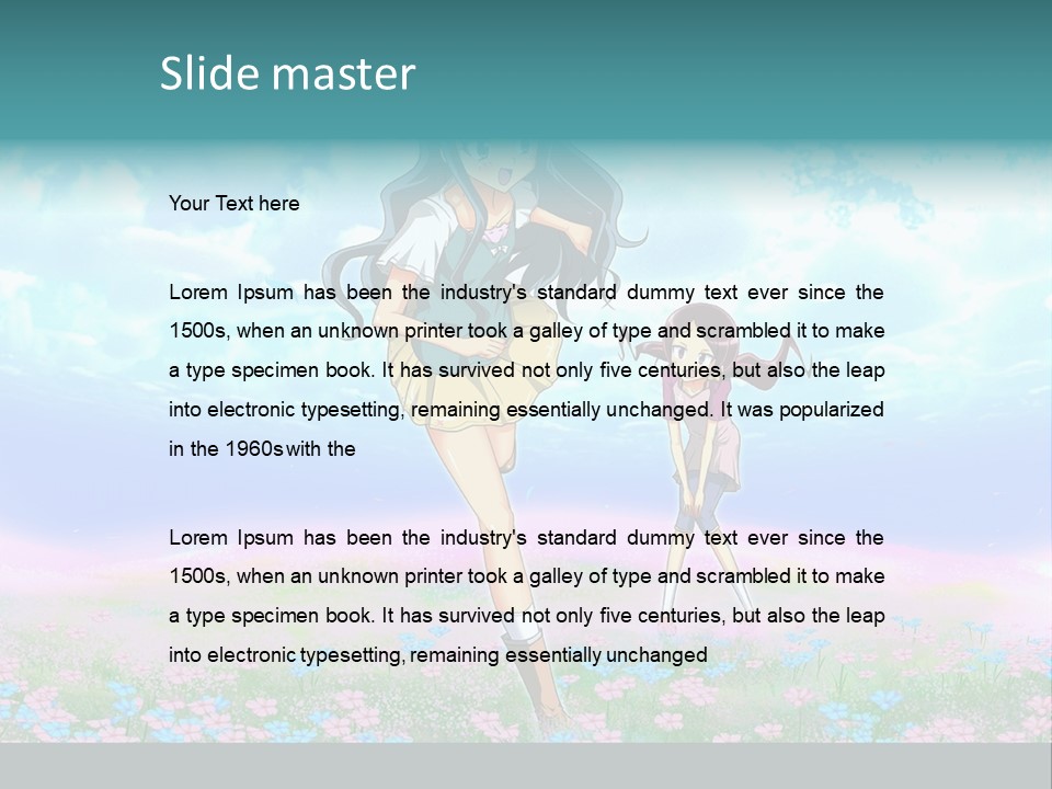 Two Anime Girls In A Field With A Sky Background PowerPoint Template