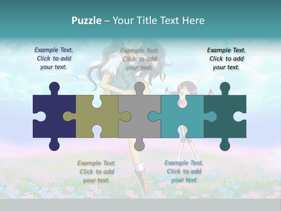 Two Anime Girls In A Field With A Sky Background PowerPoint Template