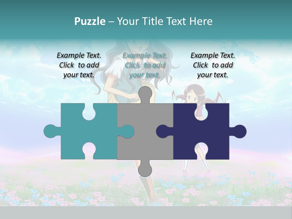 Two Anime Girls In A Field With A Sky Background PowerPoint Template