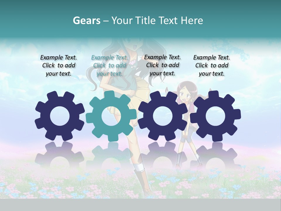 Two Anime Girls In A Field With A Sky Background PowerPoint Template