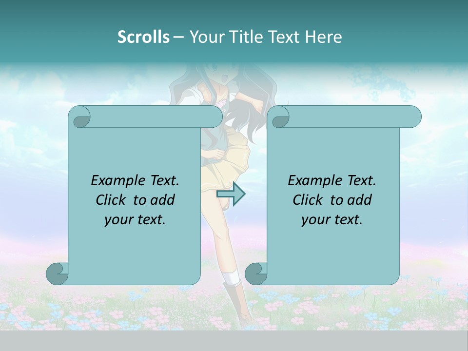Two Anime Girls In A Field With A Sky Background PowerPoint Template