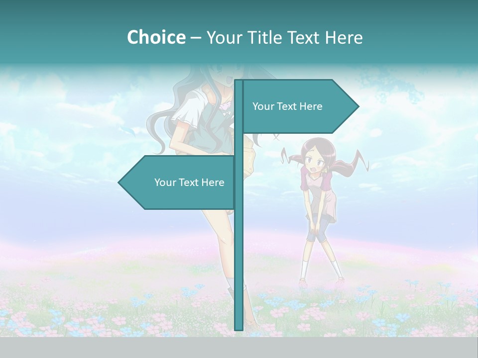 Two Anime Girls In A Field With A Sky Background PowerPoint Template