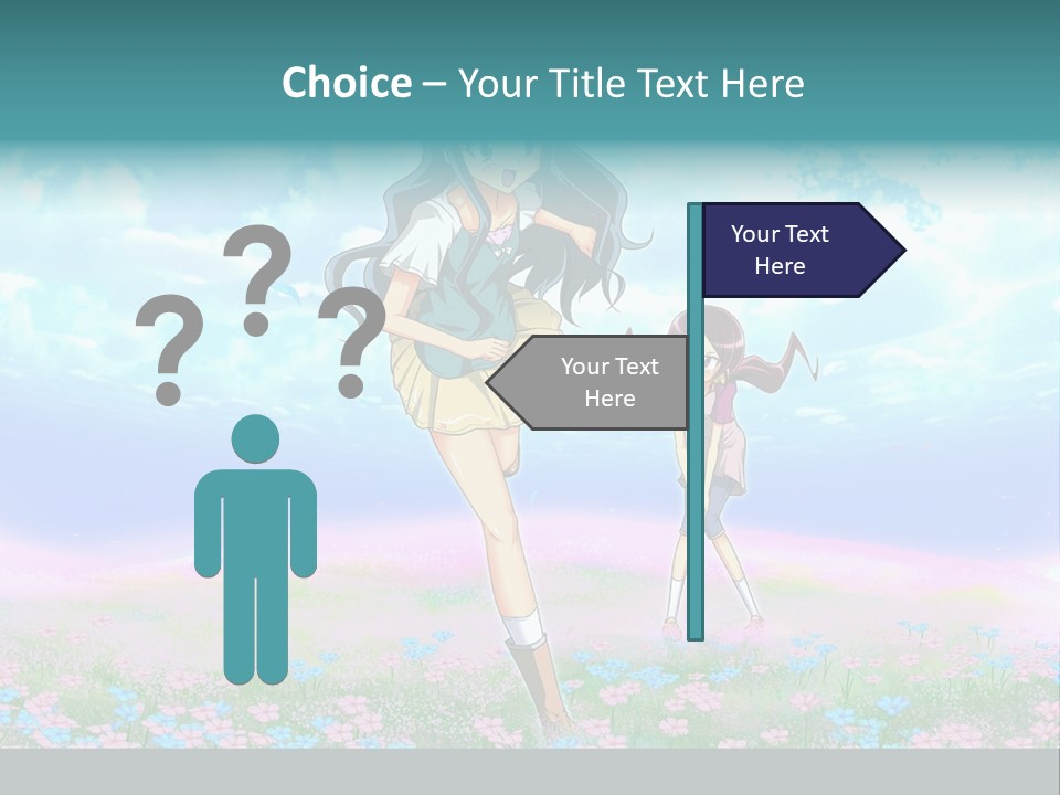 Two Anime Girls In A Field With A Sky Background PowerPoint Template