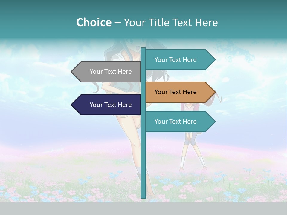 Two Anime Girls In A Field With A Sky Background PowerPoint Template
