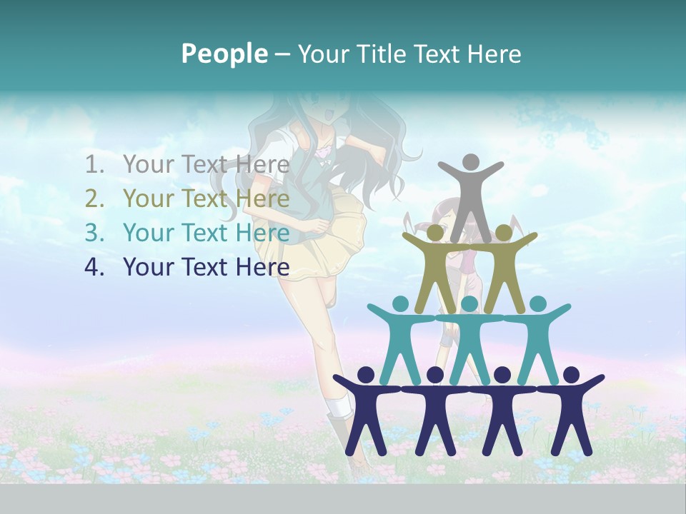 Two Anime Girls In A Field With A Sky Background PowerPoint Template