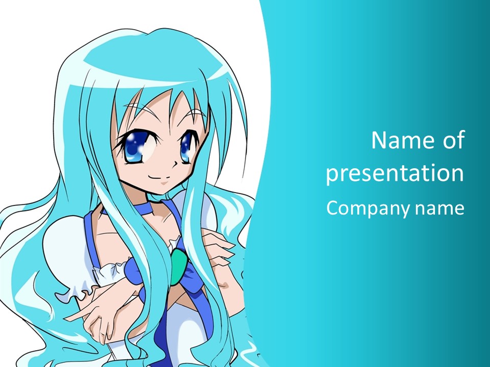 A Girl With Long Blue Hair And Blue Eyes PowerPoint Template