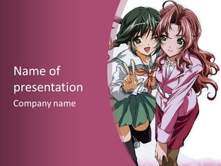 A Couple Of Anime Characters With A Pink Background PowerPoint Template