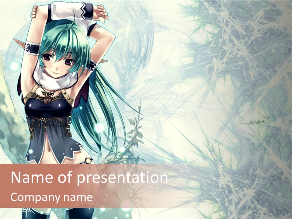 A Girl With Green Hair Is Holding A Sword PowerPoint Template