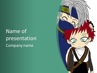 A Couple Of Anime Characters With A Green Background PowerPoint Template