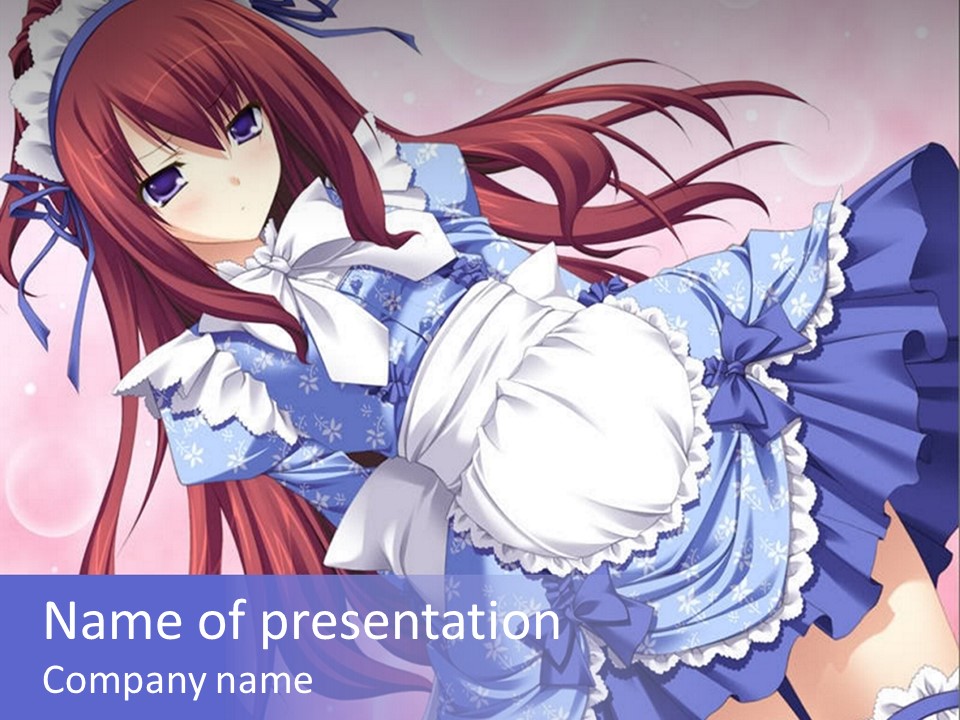 A Woman In A Blue Dress With Long Red Hair PowerPoint Template