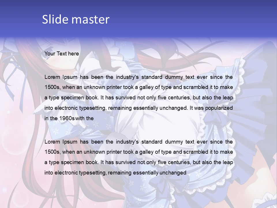 A Woman In A Blue Dress With Long Red Hair PowerPoint Template