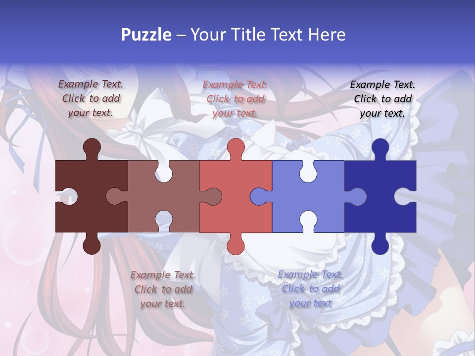 A Woman In A Blue Dress With Long Red Hair PowerPoint Template