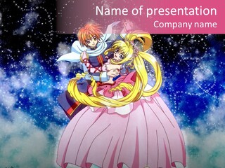 A Couple Of Anime Characters Sitting On Top Of Each Other PowerPoint Template