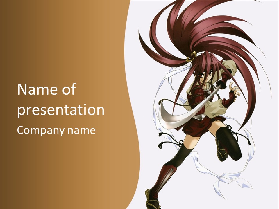 A Girl With Long Hair Is Running With A Sword PowerPoint Template