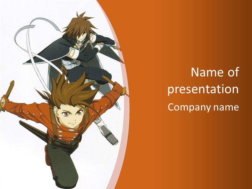 A Couple Of Anime Characters With Swords In Their Hands PowerPoint Template