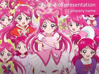 A Group Of Anime Girls With Pink Hair PowerPoint Template