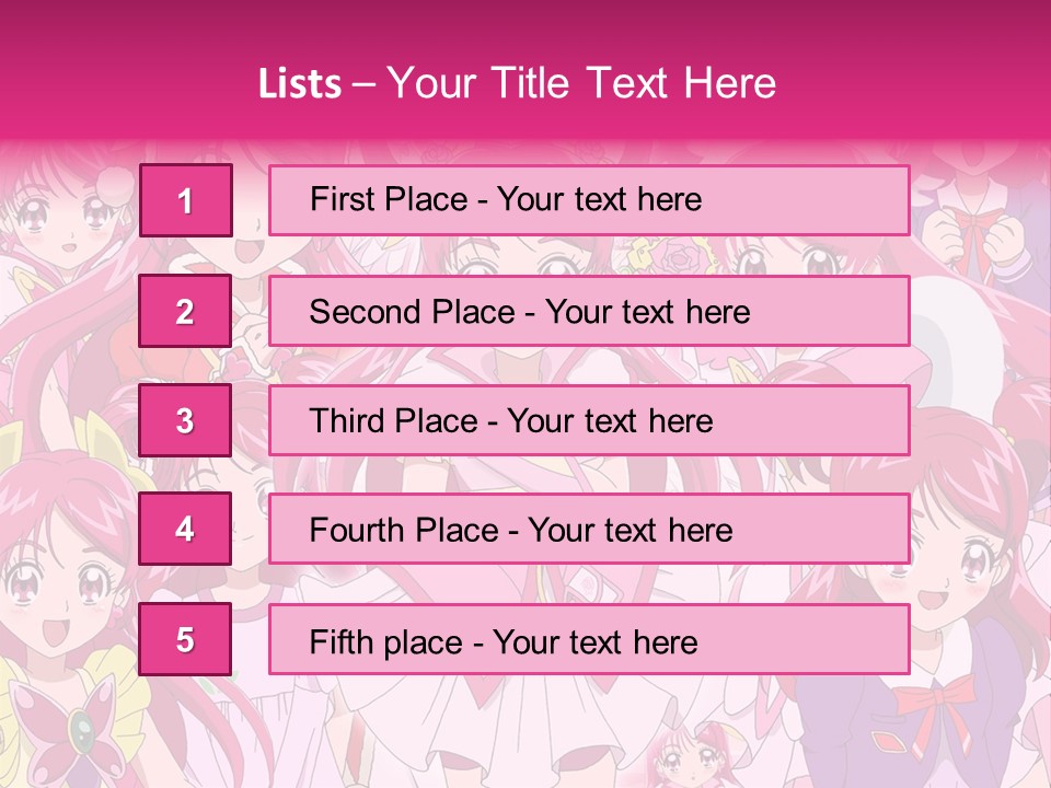 A Group Of Anime Girls With Pink Hair PowerPoint Template