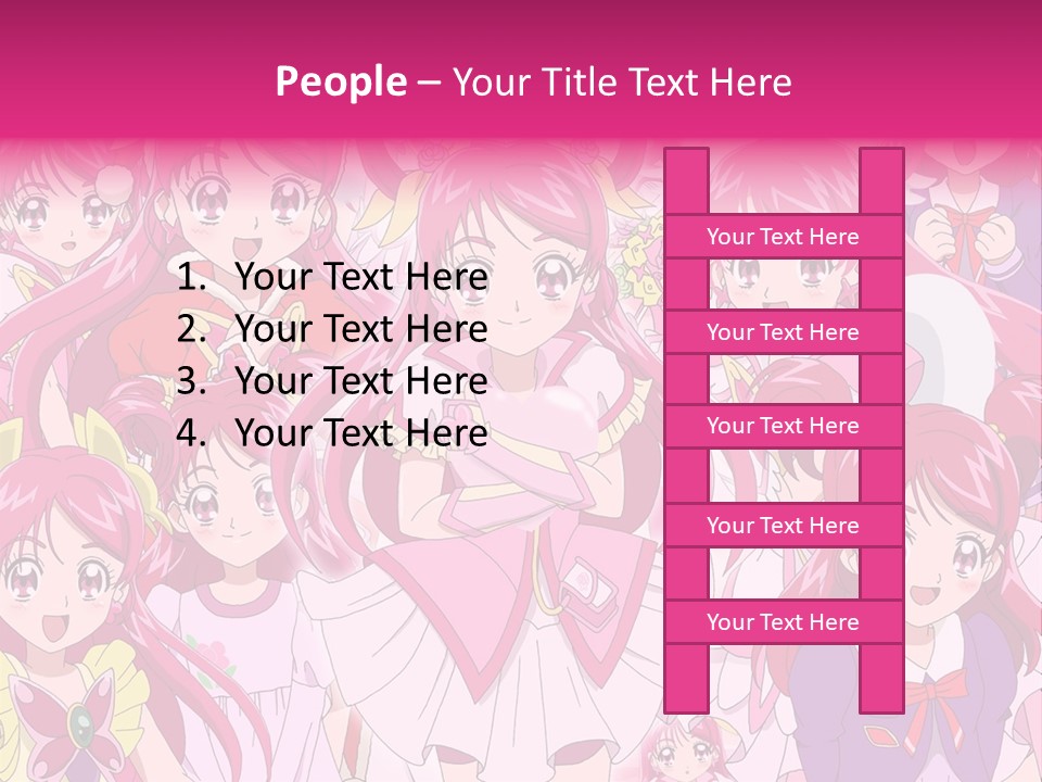 A Group Of Anime Girls With Pink Hair PowerPoint Template