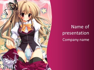 A Anime Girl With Long Blonde Hair Sitting On A Pink Background PowerPoint Template