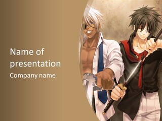 A Couple Of Anime Characters Holding Swords PowerPoint Template