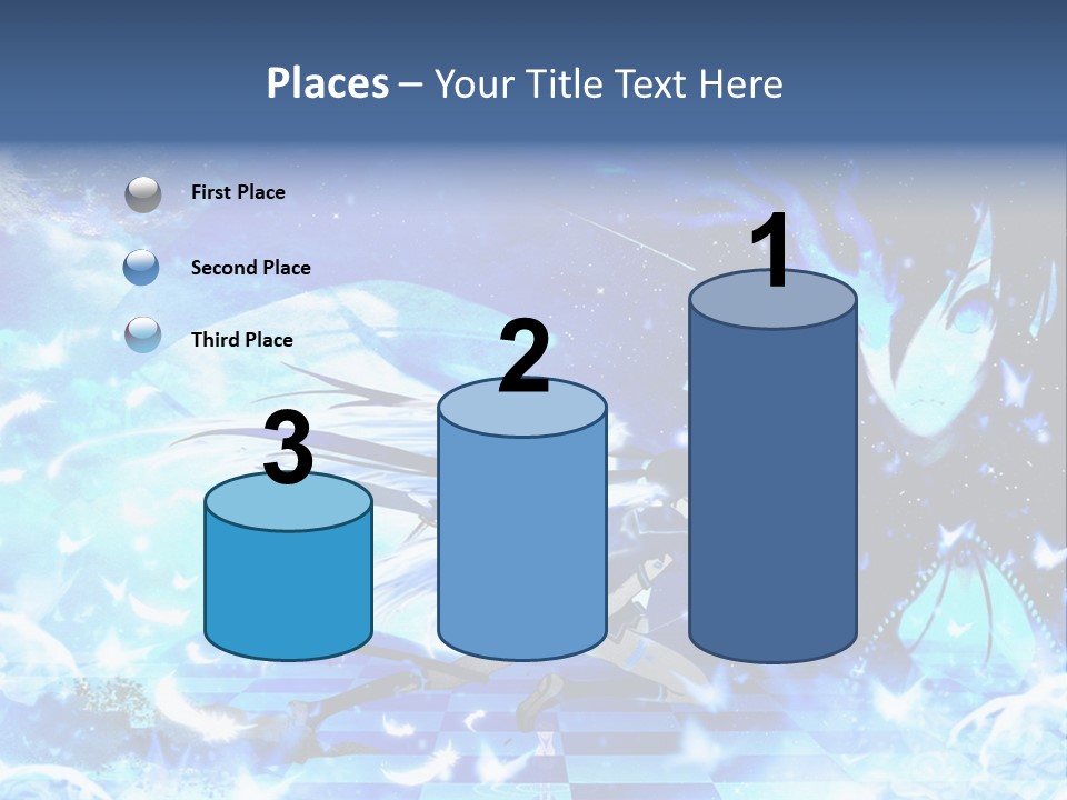 A Woman With Long Hair And A Blue Dress Is Standing In Front Of A Full PowerPoint Template