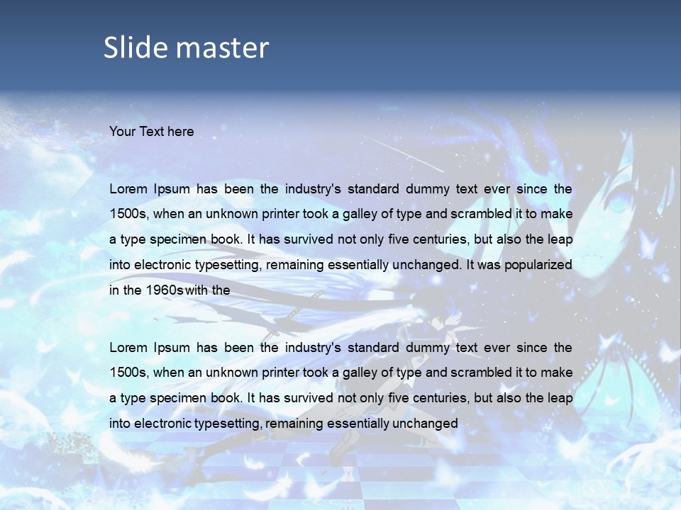 A Woman With Long Hair And A Blue Dress Is Standing In Front Of A Full PowerPoint Template