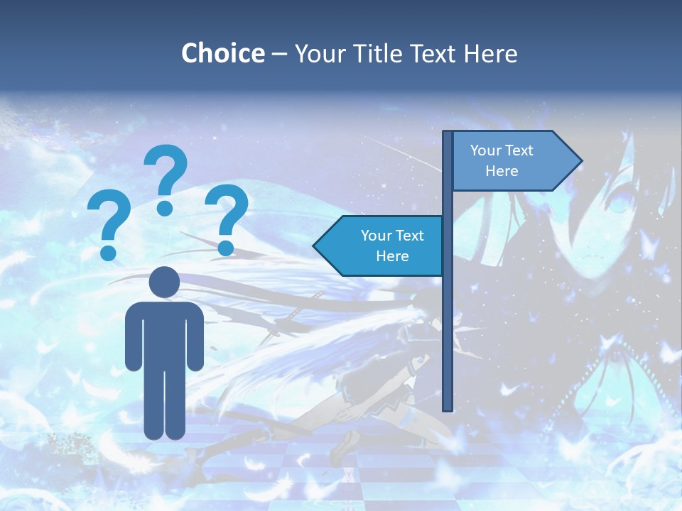 A Woman With Long Hair And A Blue Dress Is Standing In Front Of A Full PowerPoint Template