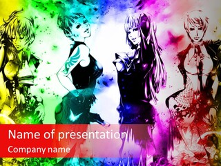 A Group Of Anime Characters With A Colorful Background PowerPoint Template