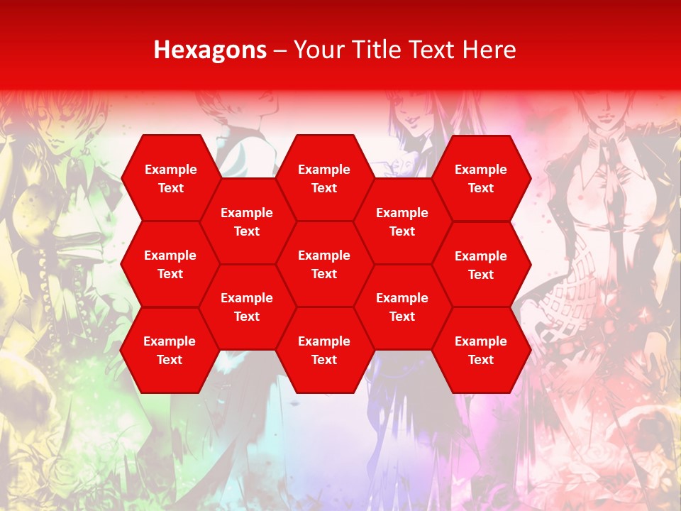 A Group Of Anime Characters With A Colorful Background PowerPoint Template