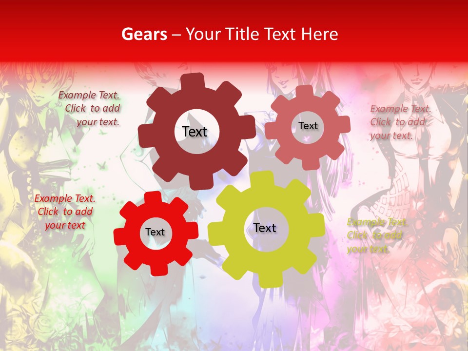 A Group Of Anime Characters With A Colorful Background PowerPoint Template