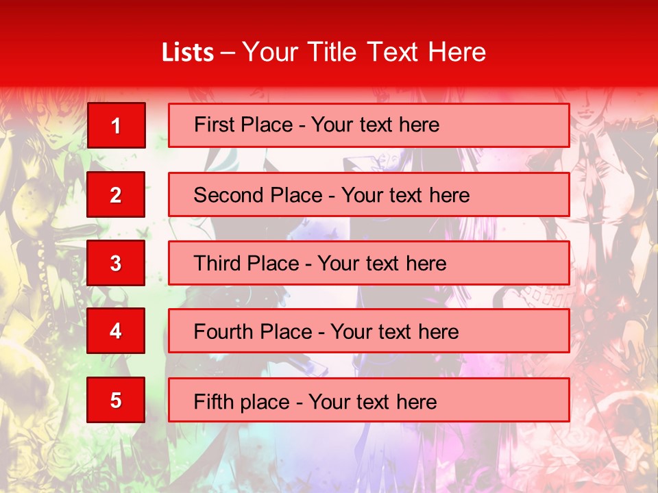 A Group Of Anime Characters With A Colorful Background PowerPoint Template