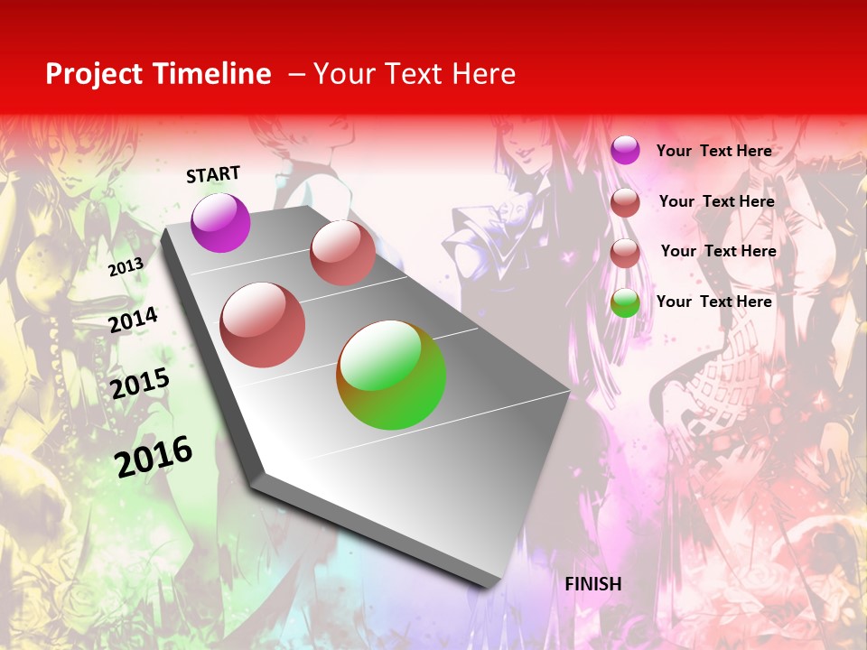 A Group Of Anime Characters With A Colorful Background PowerPoint Template