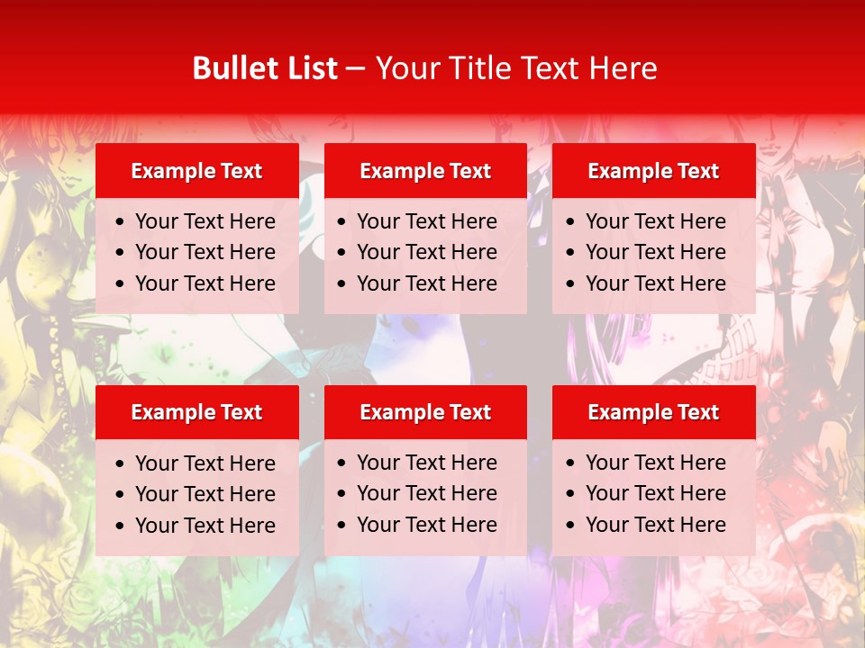 A Group Of Anime Characters With A Colorful Background PowerPoint Template