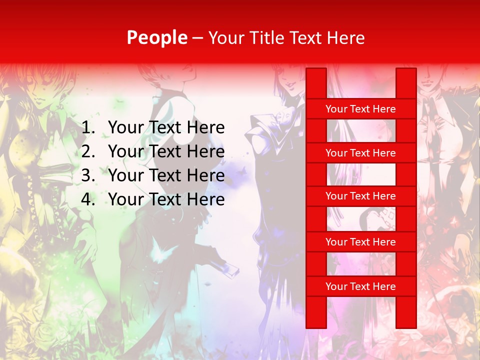 A Group Of Anime Characters With A Colorful Background PowerPoint Template