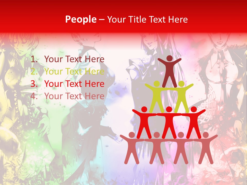 A Group Of Anime Characters With A Colorful Background PowerPoint Template
