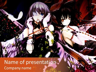 A Couple Of Anime Girls Sitting Next To Each Other PowerPoint Template