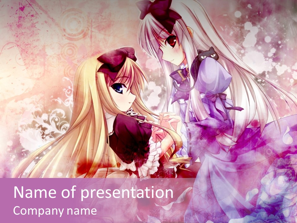 Two Anime Girls With Long Hair Standing Next To Each Other PowerPoint Template