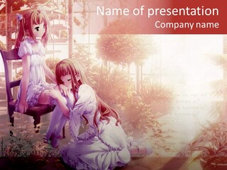 Two Anime Girls Sitting On A Chair In A Garden PowerPoint Template