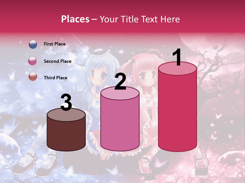 Two Anime Girls Sitting On A Tree In Front Of A Full Moon PowerPoint Template