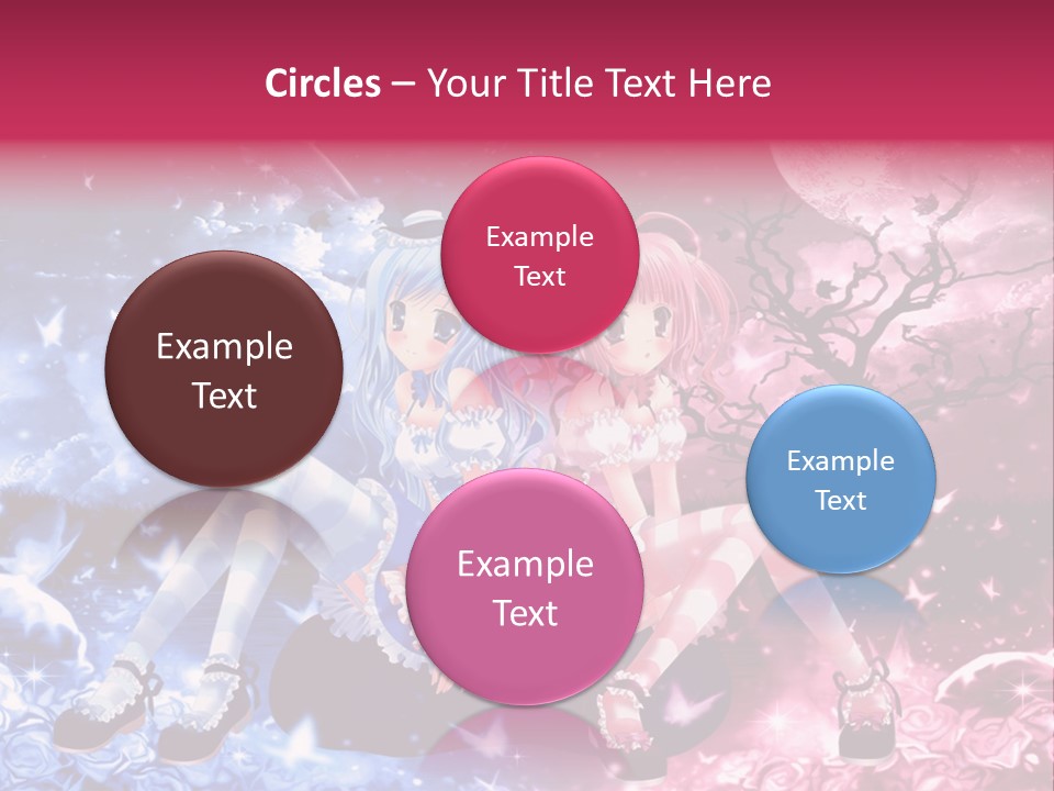 Two Anime Girls Sitting On A Tree In Front Of A Full Moon PowerPoint Template