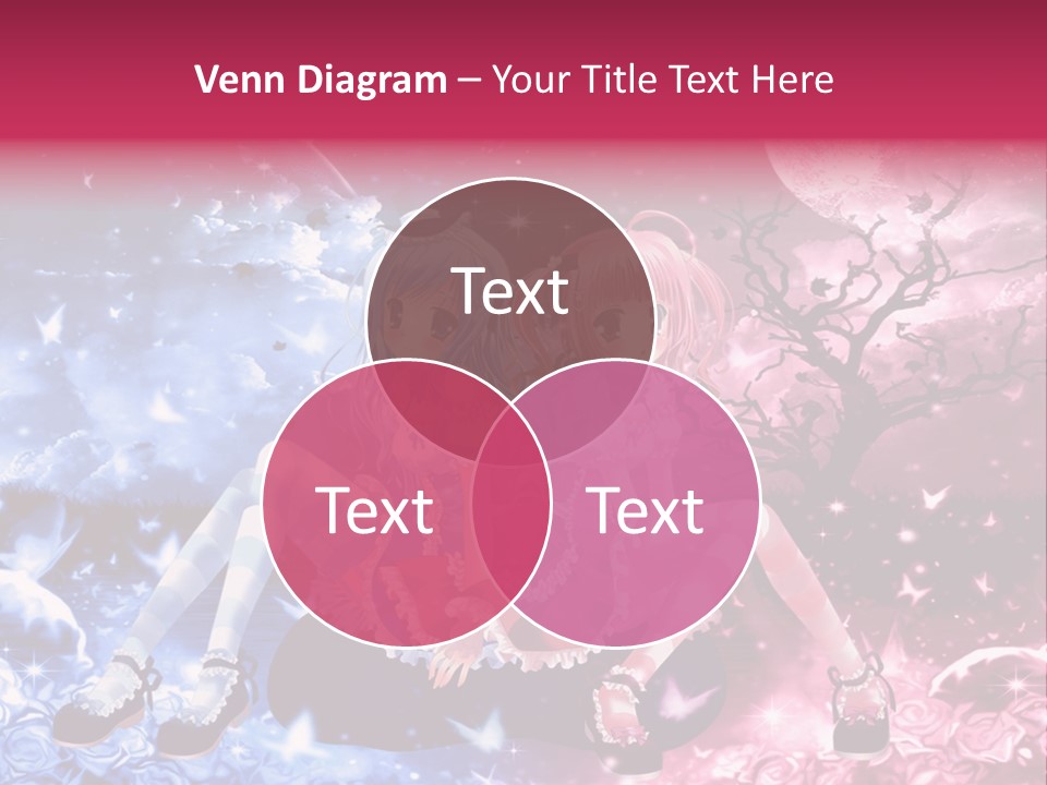 Two Anime Girls Sitting On A Tree In Front Of A Full Moon PowerPoint Template