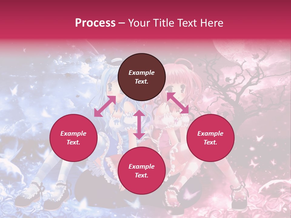 Two Anime Girls Sitting On A Tree In Front Of A Full Moon PowerPoint Template