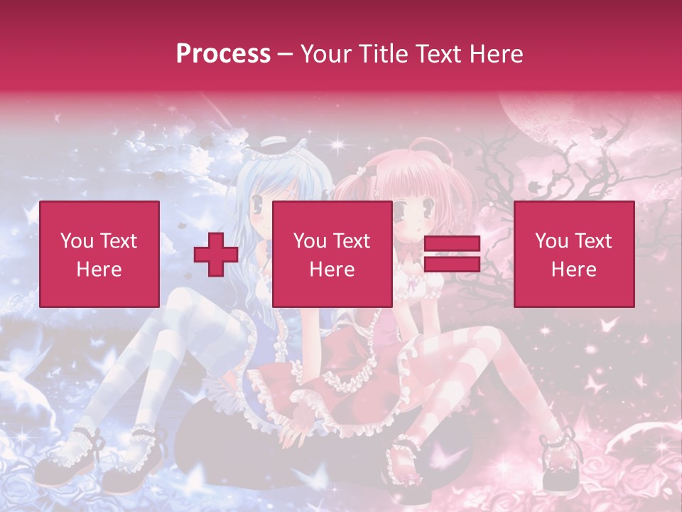 Two Anime Girls Sitting On A Tree In Front Of A Full Moon PowerPoint Template