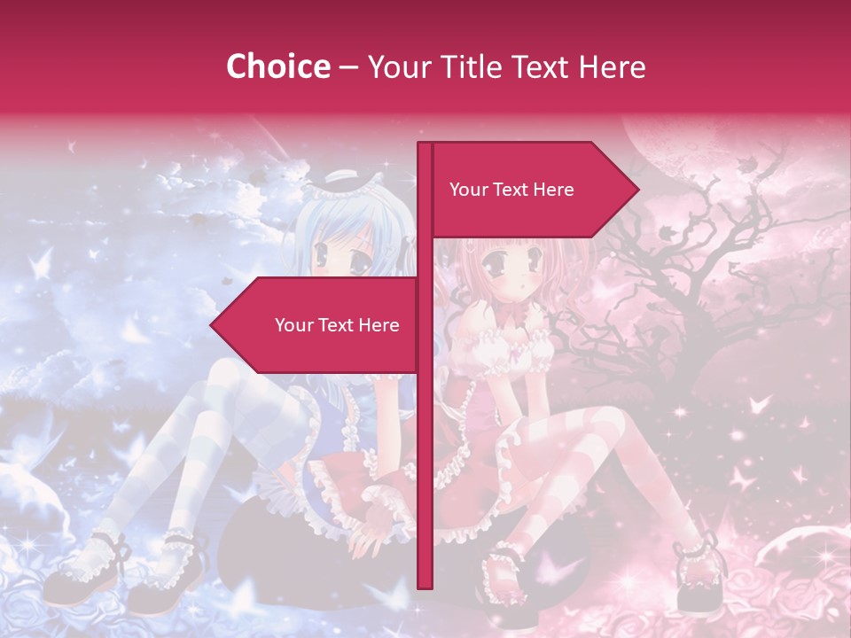 Two Anime Girls Sitting On A Tree In Front Of A Full Moon PowerPoint Template