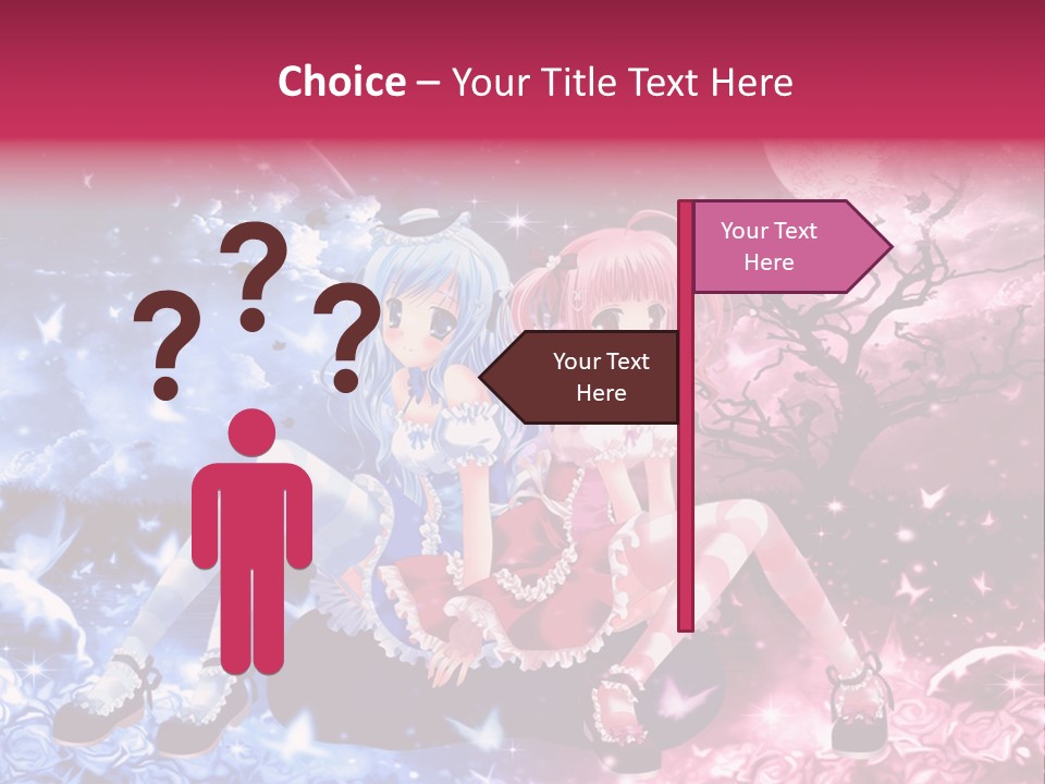 Two Anime Girls Sitting On A Tree In Front Of A Full Moon PowerPoint Template